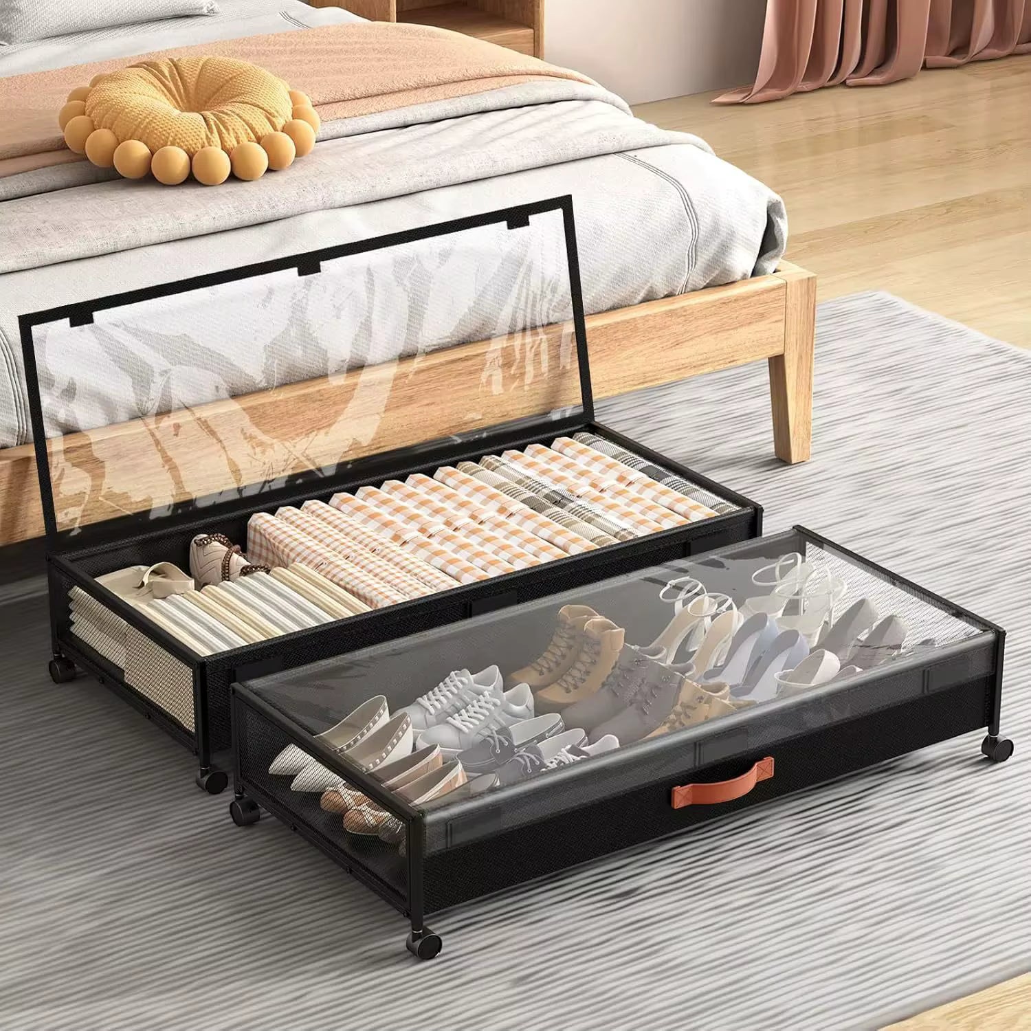 Rangement Sous Lit Mobile et Pliant Moderne – Boîte de Stockage en Tissu Oxford avec Roulettes pour Couettes, Vêtements et Chaussures